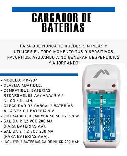 Imagen 3 de 7 de Cargador Con 26 Baterías Recargables 8 Aaa Y 18 Aa Mitzu