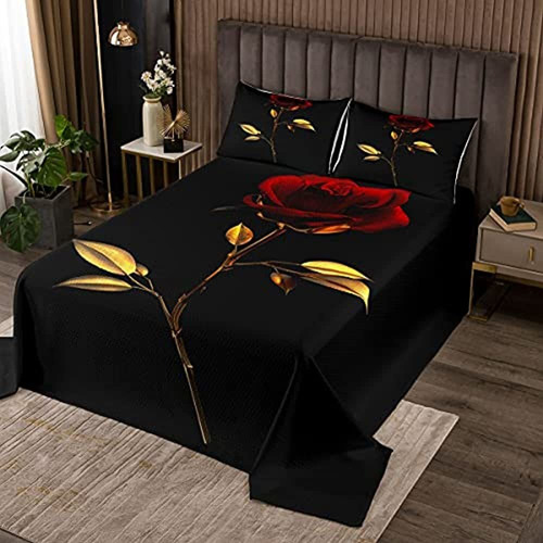 Rose Coverlet Set Red Yellow Rose Floral Decor Colcha Para N