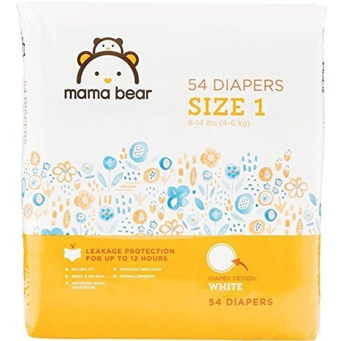 Marca Amazon - Mama Bear Diapers Size 1, 54 Count, Estampado