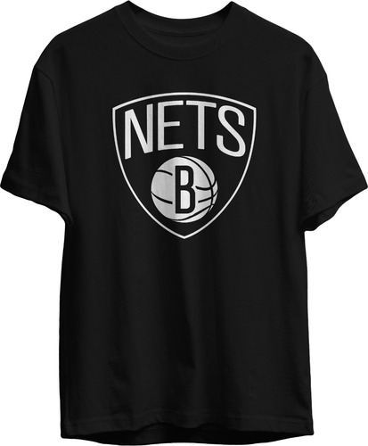 Remera Basket Nba Brooklyn Nets Negra Logo Simple