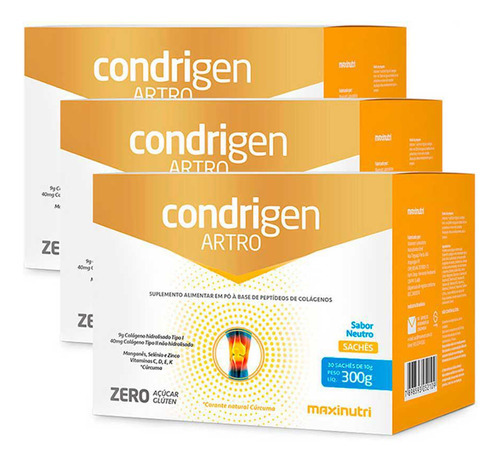 Kit 3 Condrigen Artro Colágeno Tipo 1 E 2 Neutro Maxinutri