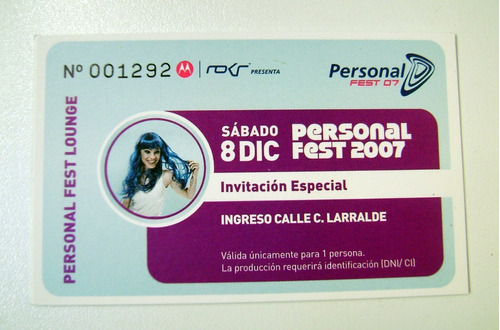 Entrada Personal Fest Lounge 2007 Club Ciudad Vip Rara Boedo