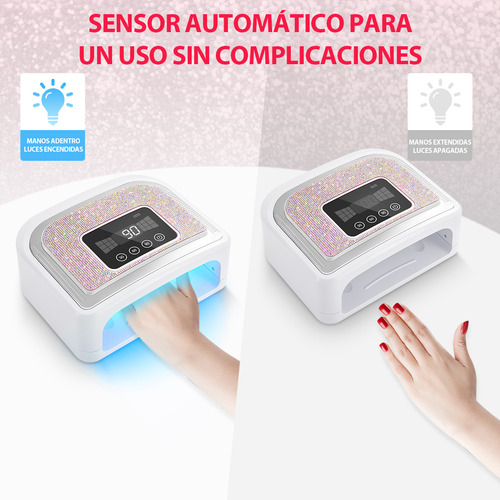 Funsmile Lámpara De Uñas 120w/30LED Secadora For Manicura Recargable, 30 Perlas LED 360° Curado Uniforme, Luz Suave 365+405nm, 4 Temporizadores + Sensor Inteligente, 2-5h Uso Inalámbrico
