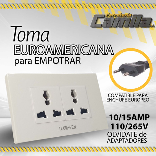 Toma Corriente Euroamericano Doble Ilumven P/ Empotrar/10066