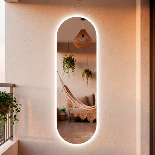 Rei Dos Vidros Espelho Orgânico Grande Pílula 150x50 De Parede Com Led