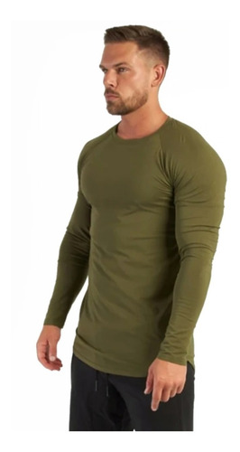 Imagen 9 de 9 de Remera Entallada Hombre Manga Ranglan Larga Algodón Jersey Premiun A15