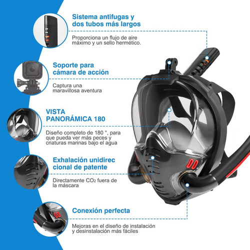 Snorkel Panorámico 180° Seguro Para Toda La Familia Negro