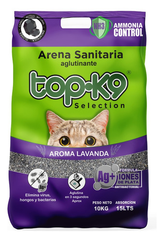 Arena Aglutinante Topk9 10kg Lavanda Iones De Plata/carbón