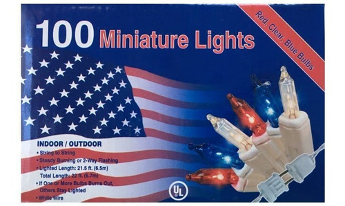 100 luces Rojo Blanco Azul Minature Julio De 4th Navidad Mi