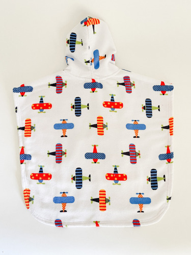 Poncho Con Tela Para Secarse Toalla De Bebe Con Capucha Color Blanco-avioneta
