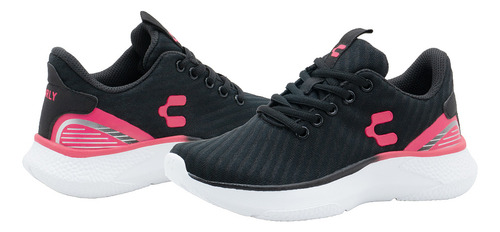 Tenis Para Mujer Walking Relax Urbano Charly® Color Negro Fiusha