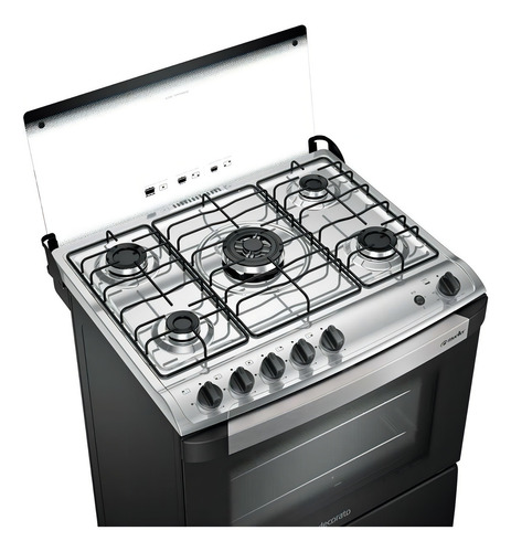 Fogão Mueller 5 bocas Decorato Preto Fosco com Tripla Chama Bivolt