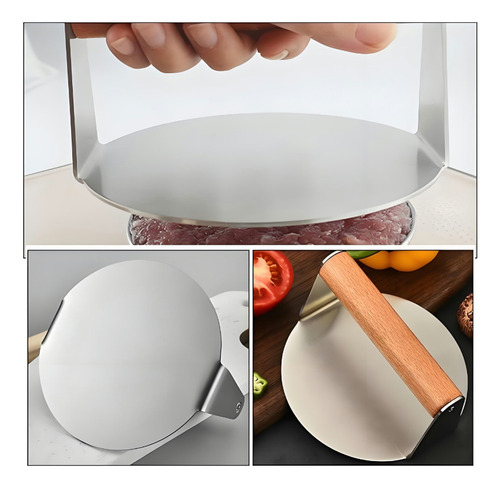 Velstron Prensa para Hamburguesas de Acero Inoxidable para Asar en Casa, Molde Antiadherente y Liso, Fondo Plano sin Rebordes, Ideal para Hamburguesas, Tocino, Sándwiches y Quesadillas
