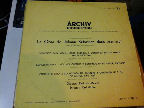 Vinilo 4840 - La Obra De Johann S. Bach- Archiv Produktion