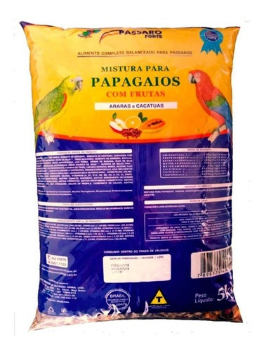 Mistura Ração Para Papagaios E Araras 5kg - Pássaro Forte