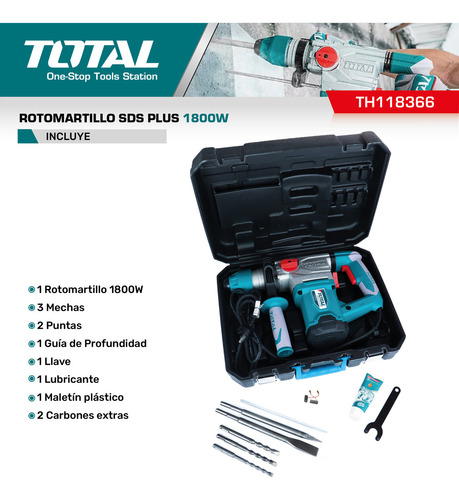 Rotomartillo 1800w Total Sds Plus 7.0j Color Turquesa Frecuencia 50 Hz/60 Hz