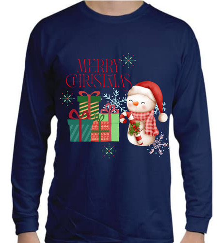 Playera Feliz Navidad - Muñeco De Nieve Con Regalos Navidad