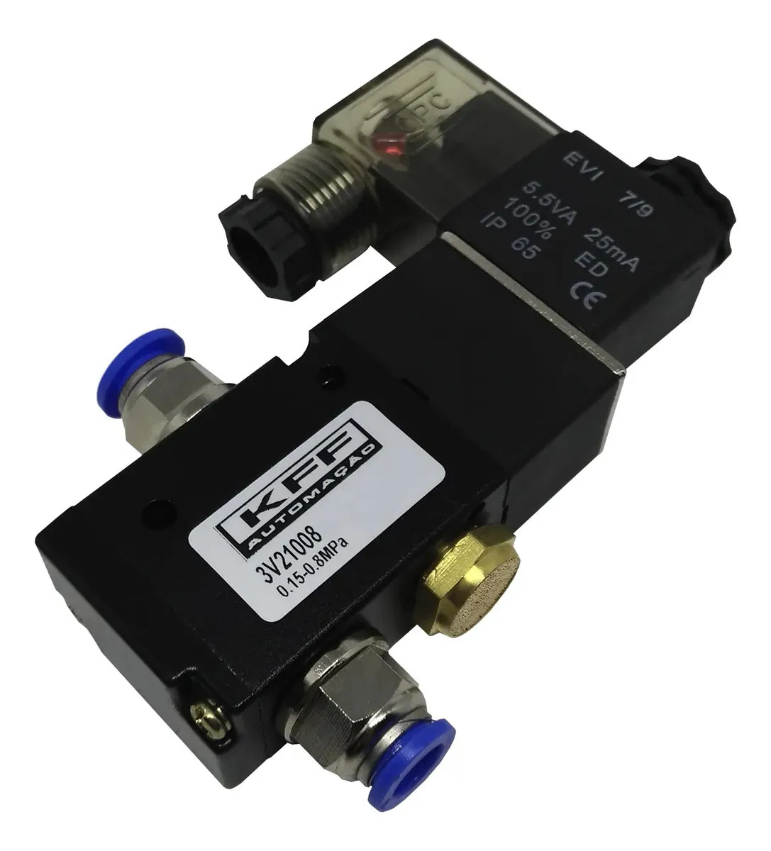 Válvula Solenoide/mola 3/2 Vias 1/4 Normal Fechada 8mm 24v Kff Automação