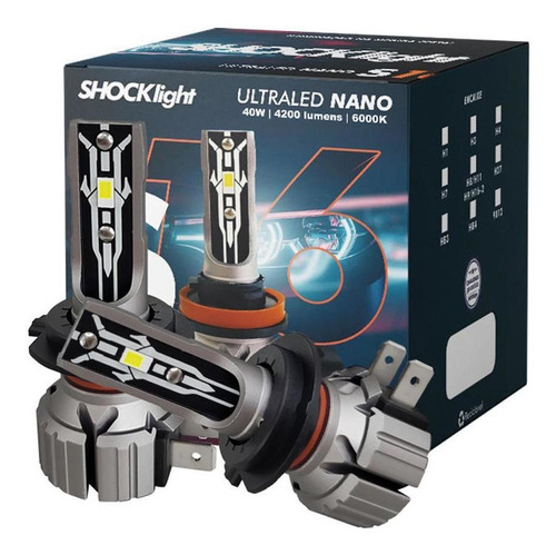 Kit Lâmpada Ultra Led H7 Shocklight S16 Nano 6000k 8400lm