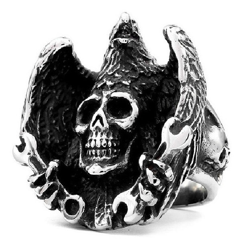 Anillo Cráneo Calavera Águila Gótico Acero Inoxidable Hombre