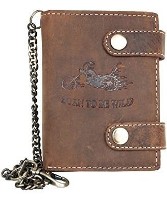 Cartera De Cuero Natural Con Cadena De Metal Para Hombre