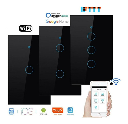 Apagador Wifi Touch Inteligente Negro 3 Botones Envío Gratis