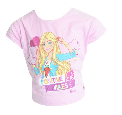 Remera Camiseta Barbie Positive Vibes Infantil Manga Corta