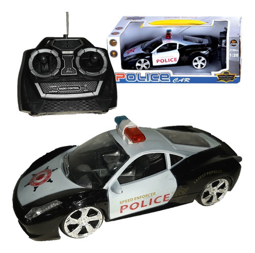 Carrinho De Controle Remoto Rc Carro Policial Polícia Preto