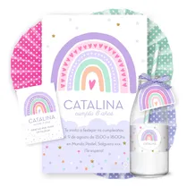 Comprar Kit Imprimible Arcoiris Nordico Pastel Lila Invitacion