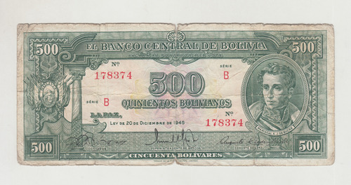 Billete Bolivia 500 Bolivianos 1945 (c85)