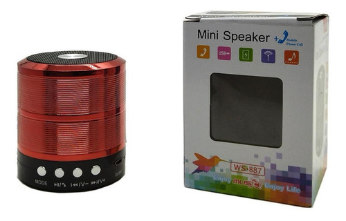 Mini Caixa De Som Portátil Bluetooth Mp3 Ws - 887 Vermelha Cor Colorido