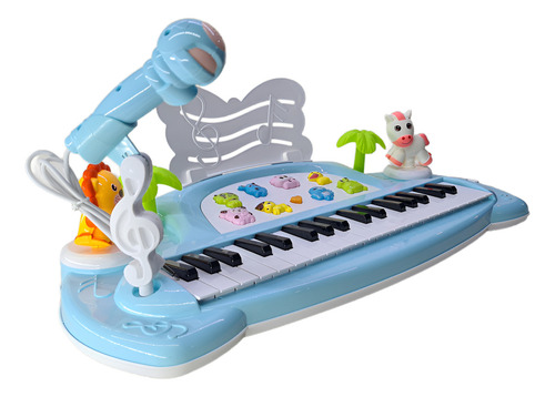 37 Teclas Teclado Musical Con Microfono Infantil Educativo Color Azul