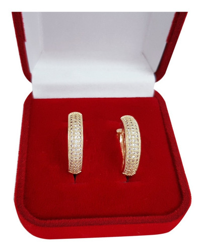 Imagem 3 de 6 de Brinco Feminino Argola Zirconia Semijoia Folheada A Ouro 18k