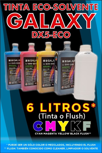 6 Litros Tinta Galaxy Ecosolvente Epson Dx4 / Dx5 / Dx7