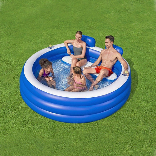 Alberca Inflable Familiar Circular Con Banca 231 Cm Bestway Color Azul