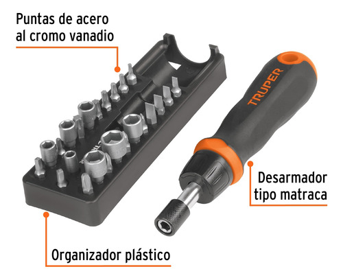 Desarmador Tipo Matraca Con 17 Puntas Y 7 Dados, Truper