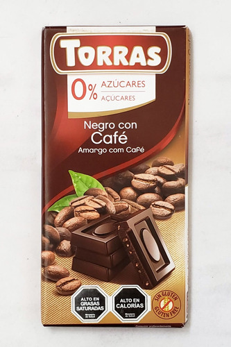 Torra Chocolate Negro Con Cafe 75g Sin Azucar Andina Grains