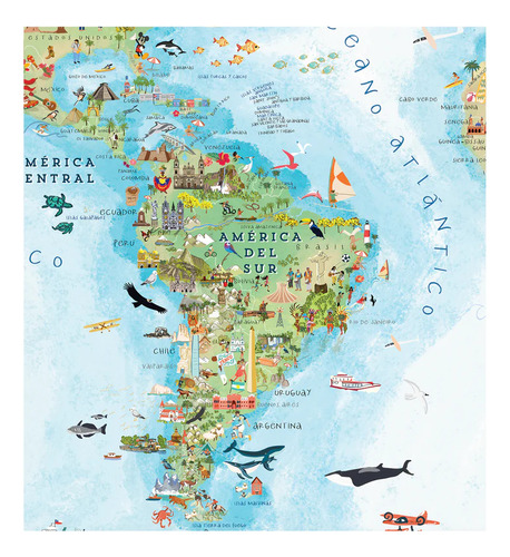 Mapa Mundi Ilustrado Azul