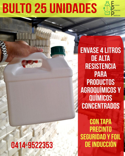 Envase Garrafa 4 Litros Para Agroquímicos Y Químicos Concent