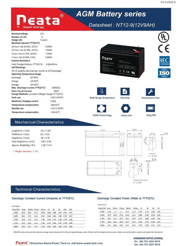 Batería Neata 12v 9ah Recargable Sellada