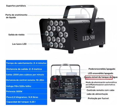 Maquina De Fumaça 500w Dmx 18 Luzes Led Com 2 Controles 13 Efectos Dj Cor Preto Adequado Para Festivais, Casamentos, Palco De Dj