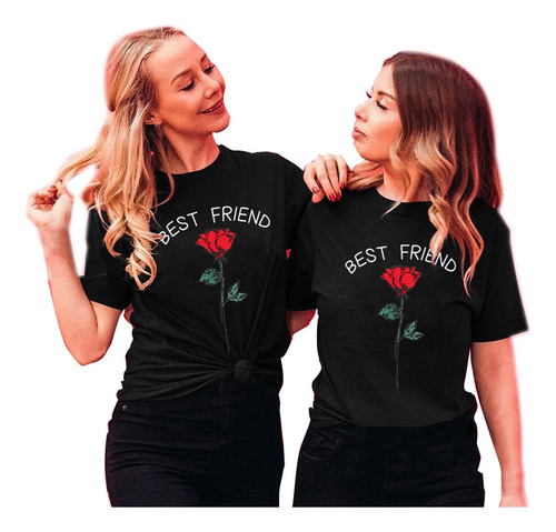 Camisetas Con Estampado De Rosas Y Letras De Amigo Para Muje