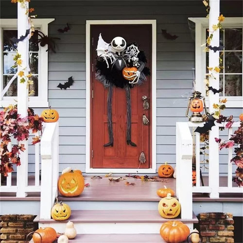 Jack Wreath Skellington Corona De Halloween Puerta Delantera