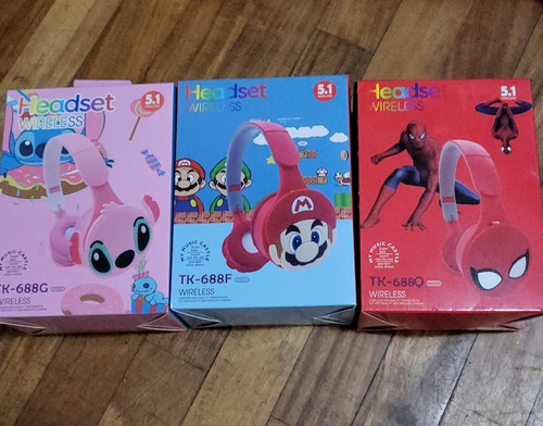 Auriculares De Niños Stitch.mario Bross .hombre Araña Inal Rosa