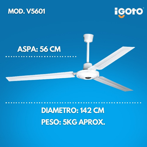 Ventilador De Techo Igoto V5601 Con 3 Palas De Metal Color B 1.422 M Blanco Blanco Metal 3