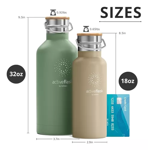 Botella agua acero inoxidable Active Flask + pajita (3 tapas)