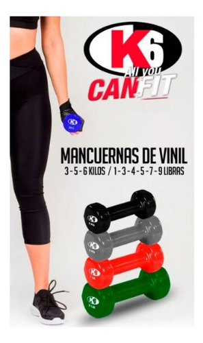 Mancuernas Pesas Gym Ejercicios Mango Vinil 7lb K6 Fitness