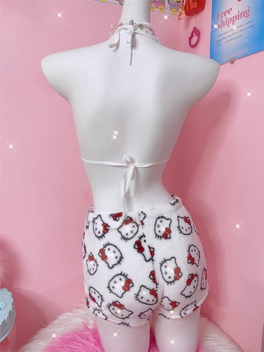 Pijamas De Dama Short Y Crop Top Brassier De Hello Kitty