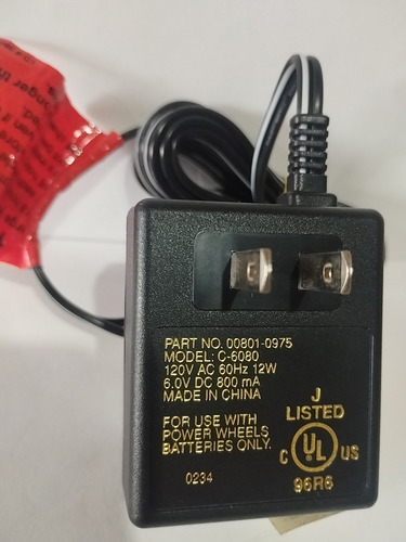 Cargador Fisher Price Power Wheels De 6v Para Batería Roja (Usado)