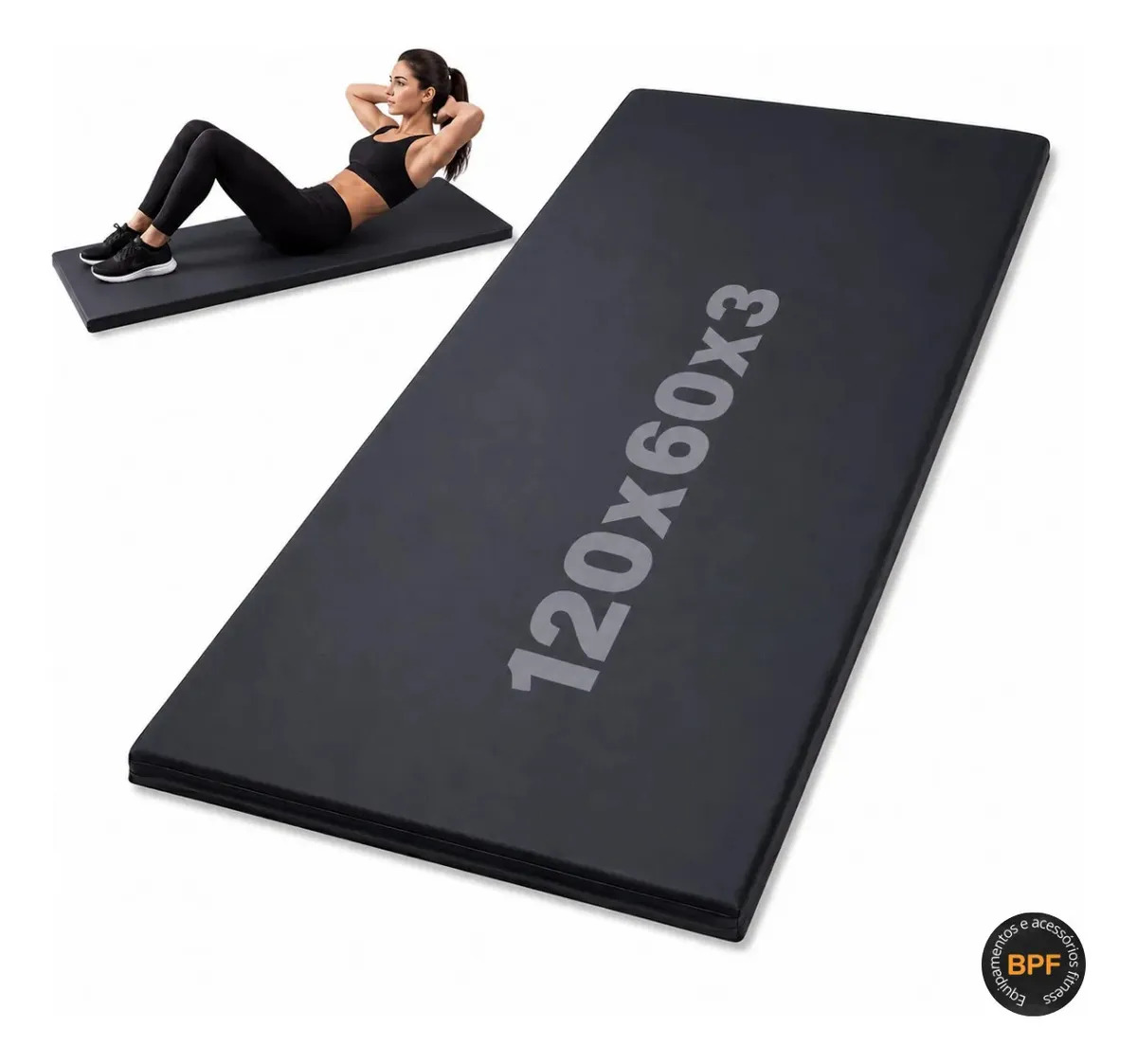 Colchão Extra Grande 120x60 Abdominal Colchonete Academia Preto pilates yoga tapete funcional feito em espuma resistente grossa
